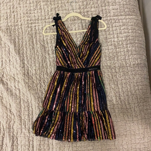 self portrait striped sequin dress Self Portrait Sequin Embroidered Midi Dress - Multicolor